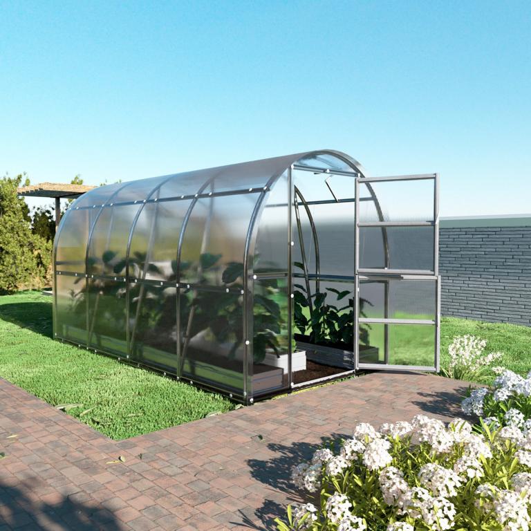 Gewächshaus Slim – kompakte Rundbogenform 2,0 m Breite, Polycarbonat 4/6 mm