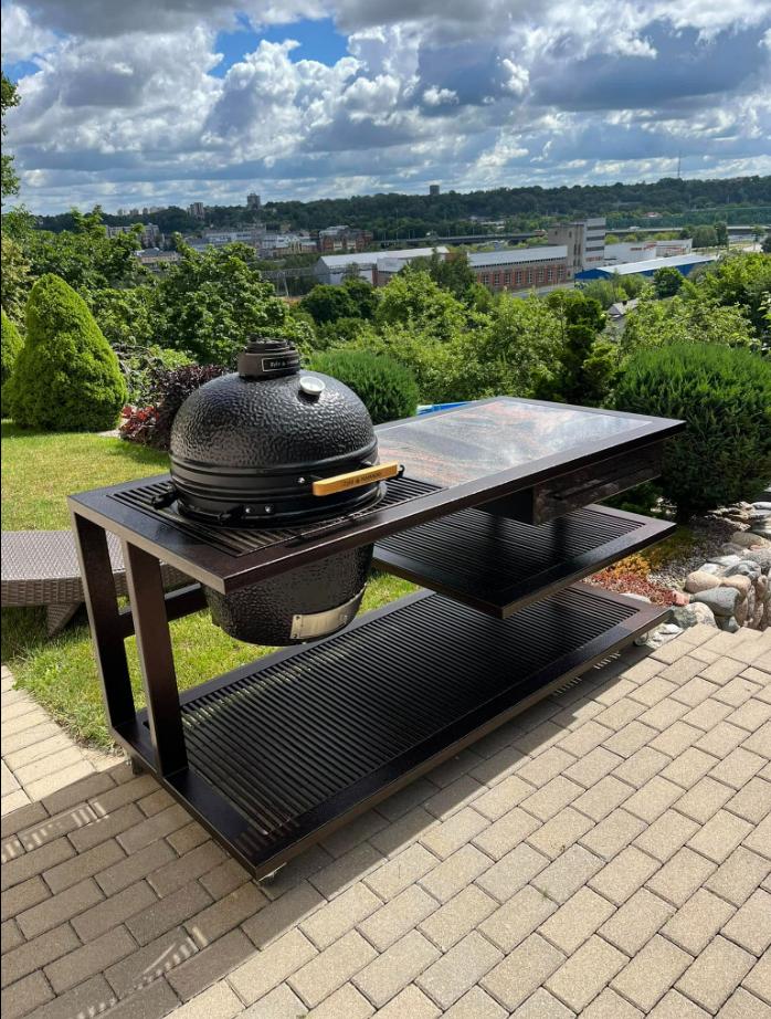 Outdoorküche 150 mit integrierter Kamado-Aufnahme, Granitplatte, 4 Rollen