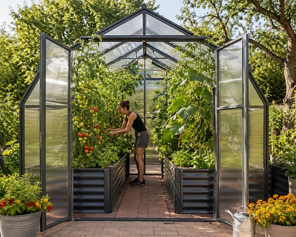 Hochbeet im Polycarbonat Gewächshaus und im Garten – perfekt kombinierbar mit IN-MO Gewächshäusern