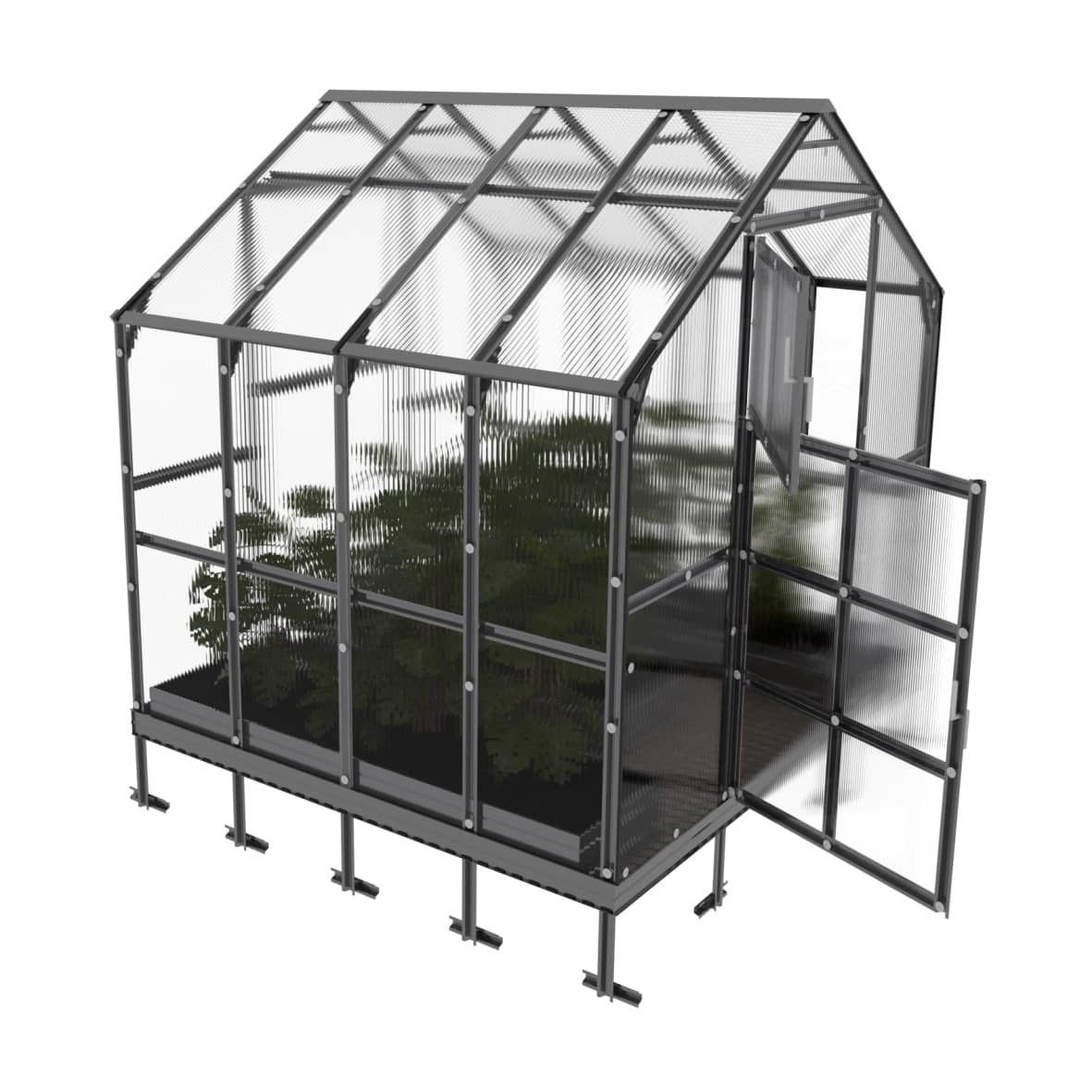 Gewächshaus - Hausform, Polycarbonat 6 mm, Stahlfundamentrahmen 10 cm