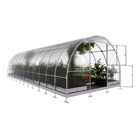 Gewächshaus 3x8 m aus Polycarbonat - 4 mm, Stahlrahmen & Fundament | Klassiker TUBE AUTO