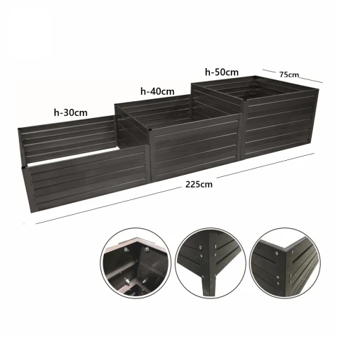 Hochbeet Metall Treppenform pulverbeschichtet - langlebig & stabil (graphit)