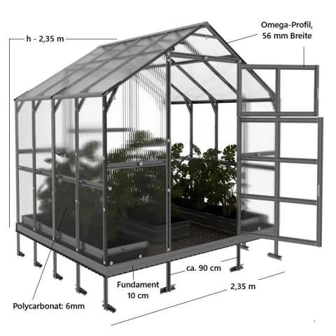 Gewächshaus KLASSIKER HAUS 24 m² aus 6 mm Polycarbonat mit automatischem Fensteröffner