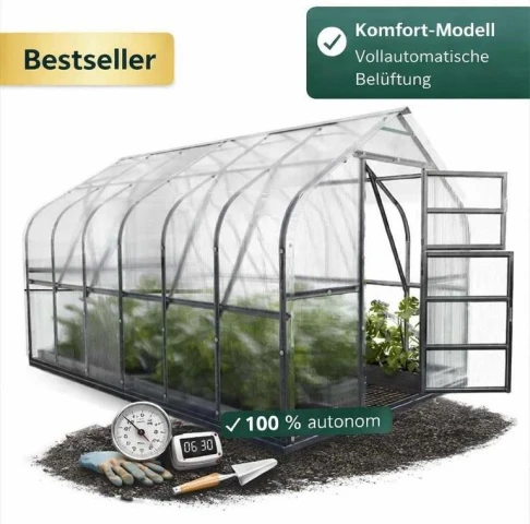 Polycarbonat Gewächshaus STANDARD AUTO 2,5x2 m mit Fundament - 4 mm | Klassiker