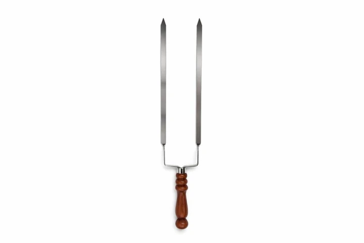 BBQ Doppelspieß Edelstahl 60 cm - Grillspieß mit Holzgriff, 3 mm stark